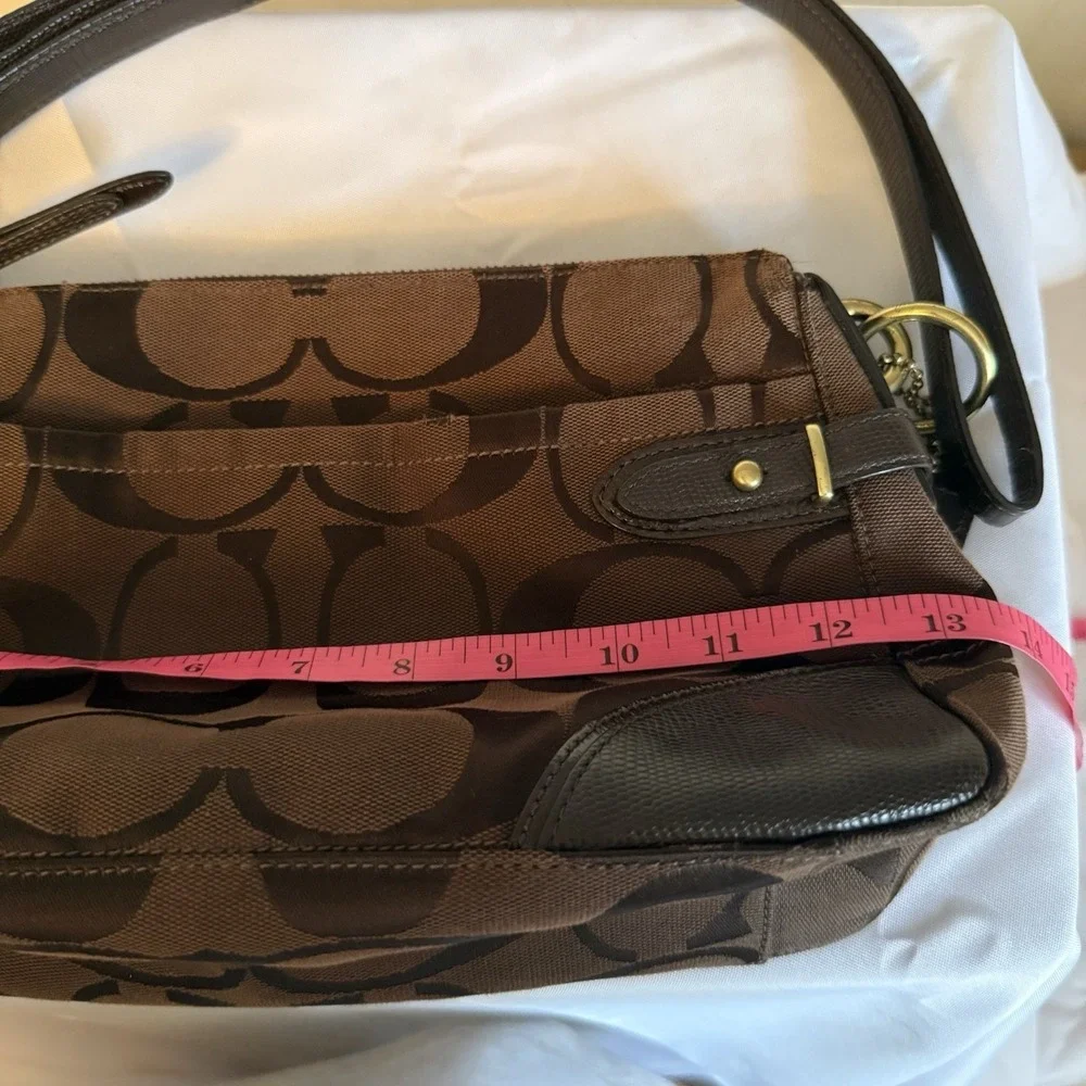 COACH Shoulder Bag Purse Signature C 23072M Chocolate Brown Canvas Leather